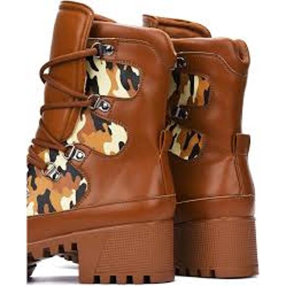 CAPE ROBBIN WOMEN'S NUNCA ROUND TOE LUG PLATFORM COMBAT BOOTS CAMO BROWN 10 - Picture 4 of 14